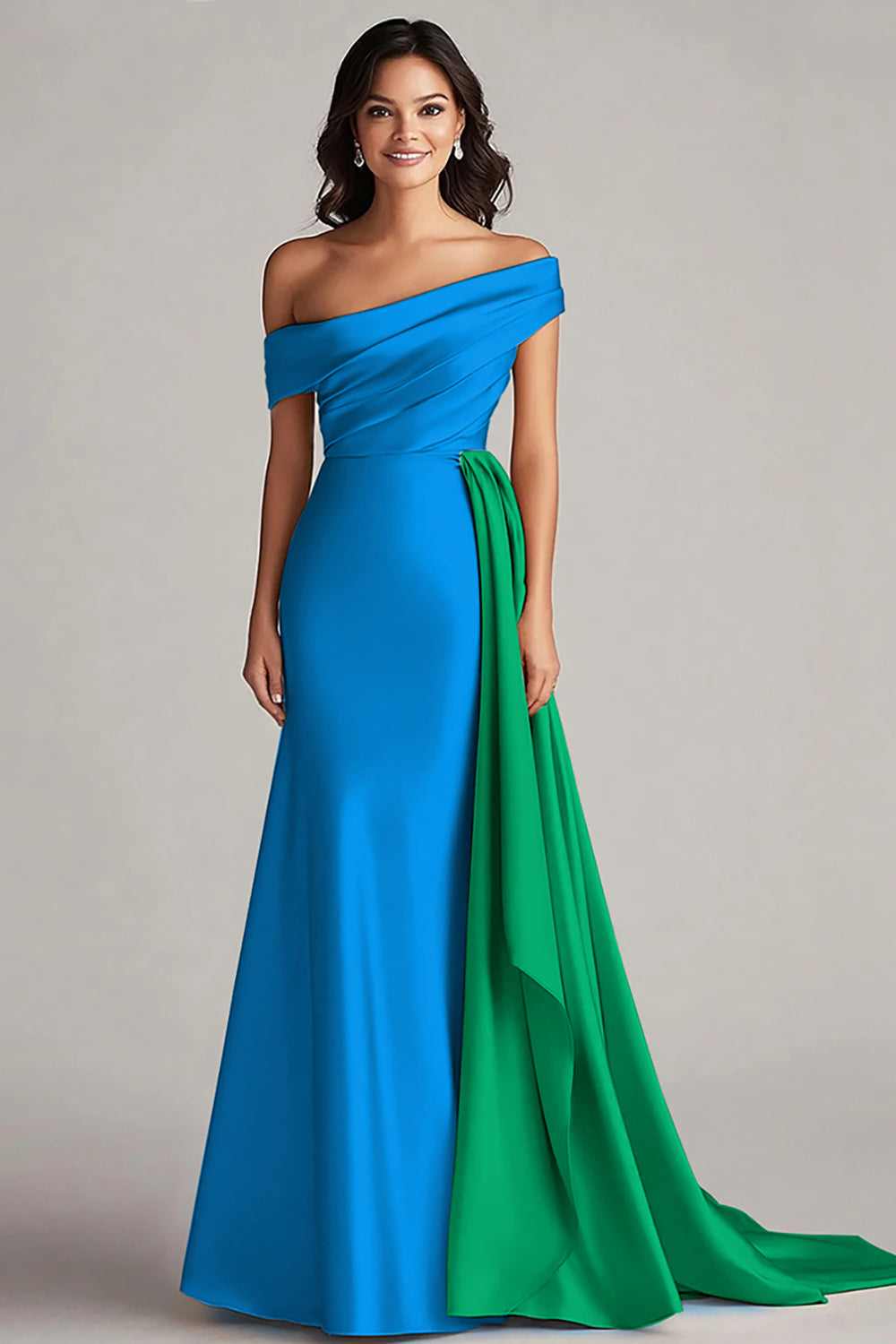 ZAPAKA Women Off The Shoulder Formal Dress Black and White A-Line Long Evening Dress, Blue and Green / US16