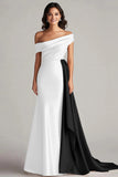 Black and Blue Satin Mermaid Off the Shoulder Long Formal Dress