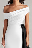 Black and Blue Satin Mermaid Off the Shoulder Long Formal Dress