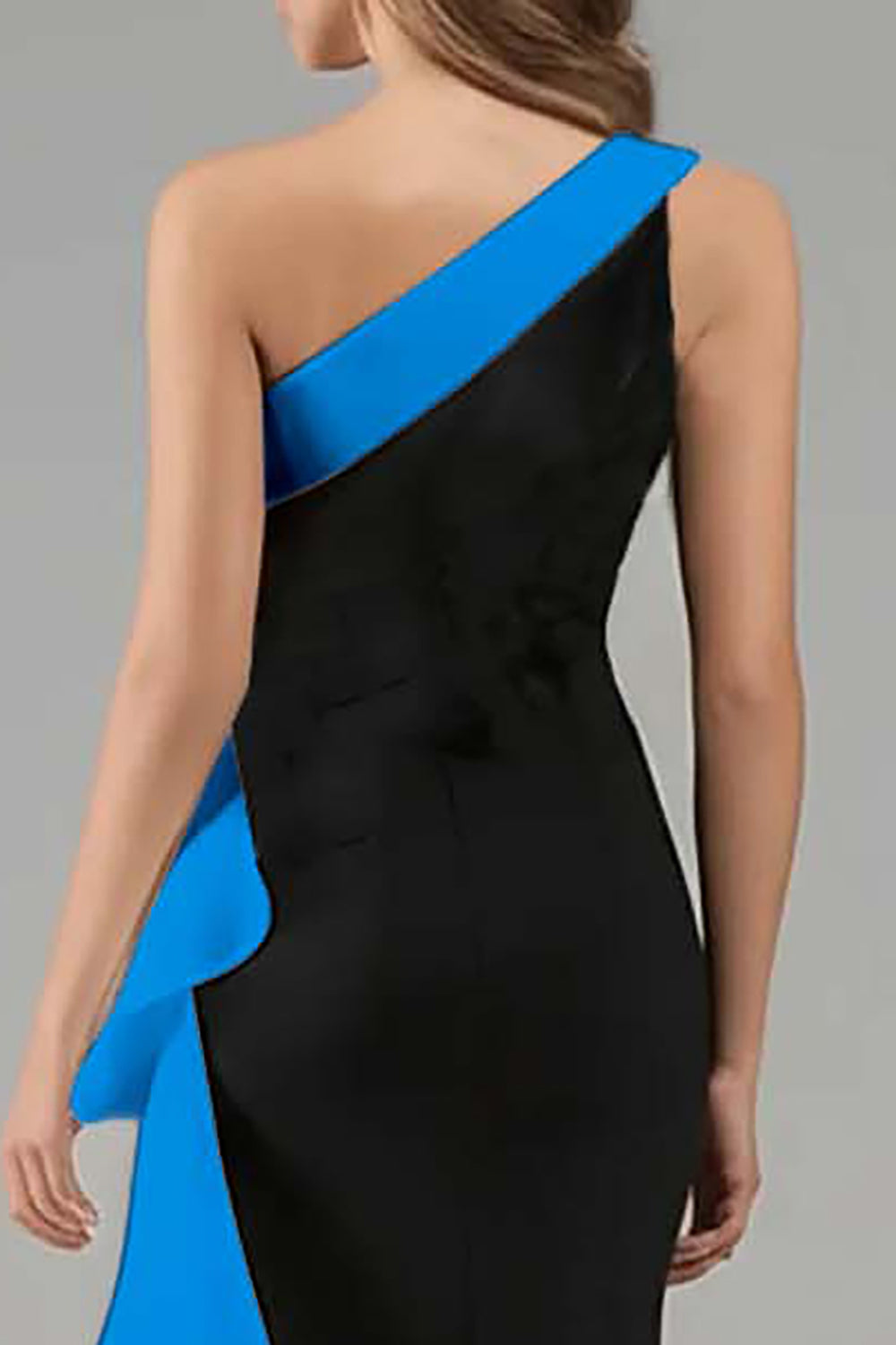 Black and Blue One Shoulder Long Formal Dress with Ruffles