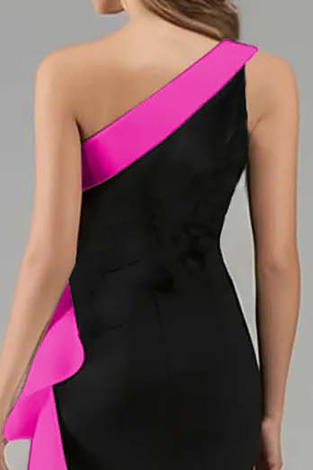 Black and Blue One Shoulder Long Formal Dress with Ruffles