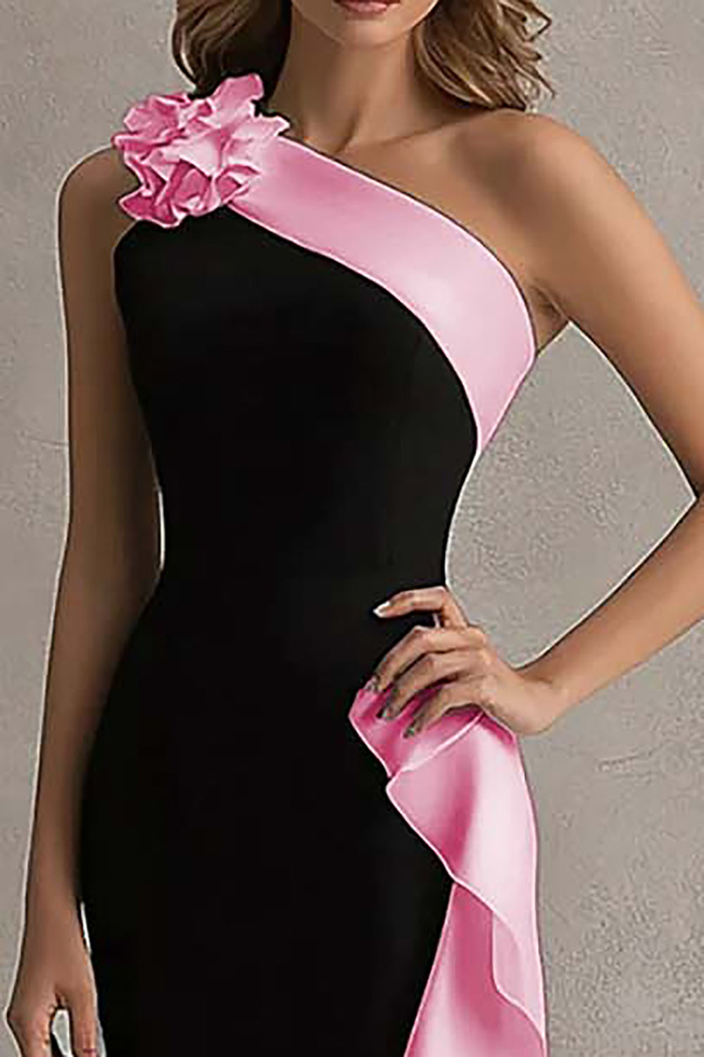 Black and Blue One Shoulder Long Formal Dress with Ruffles