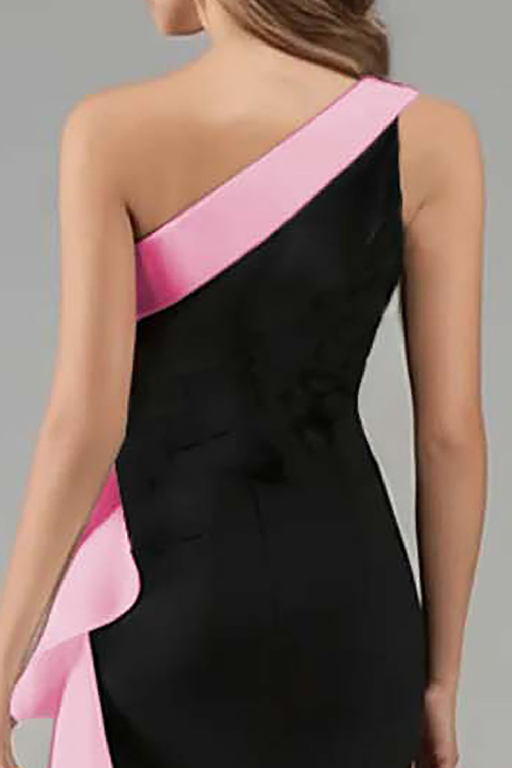 Black and Blue One Shoulder Long Formal Dress with Ruffles