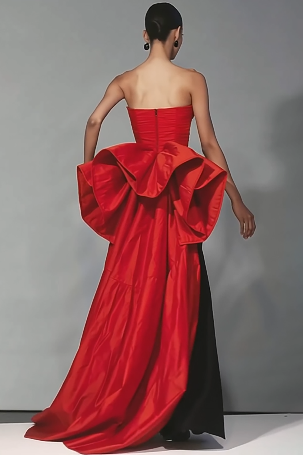 Black and Red Strapless Mermaid Long Formal Dress with Bow