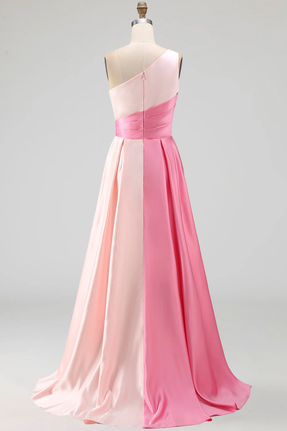 Pink Satin One Shoulder A Line Long Formal Dress