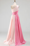 Pink Satin One Shoulder A Line Long Formal Dress