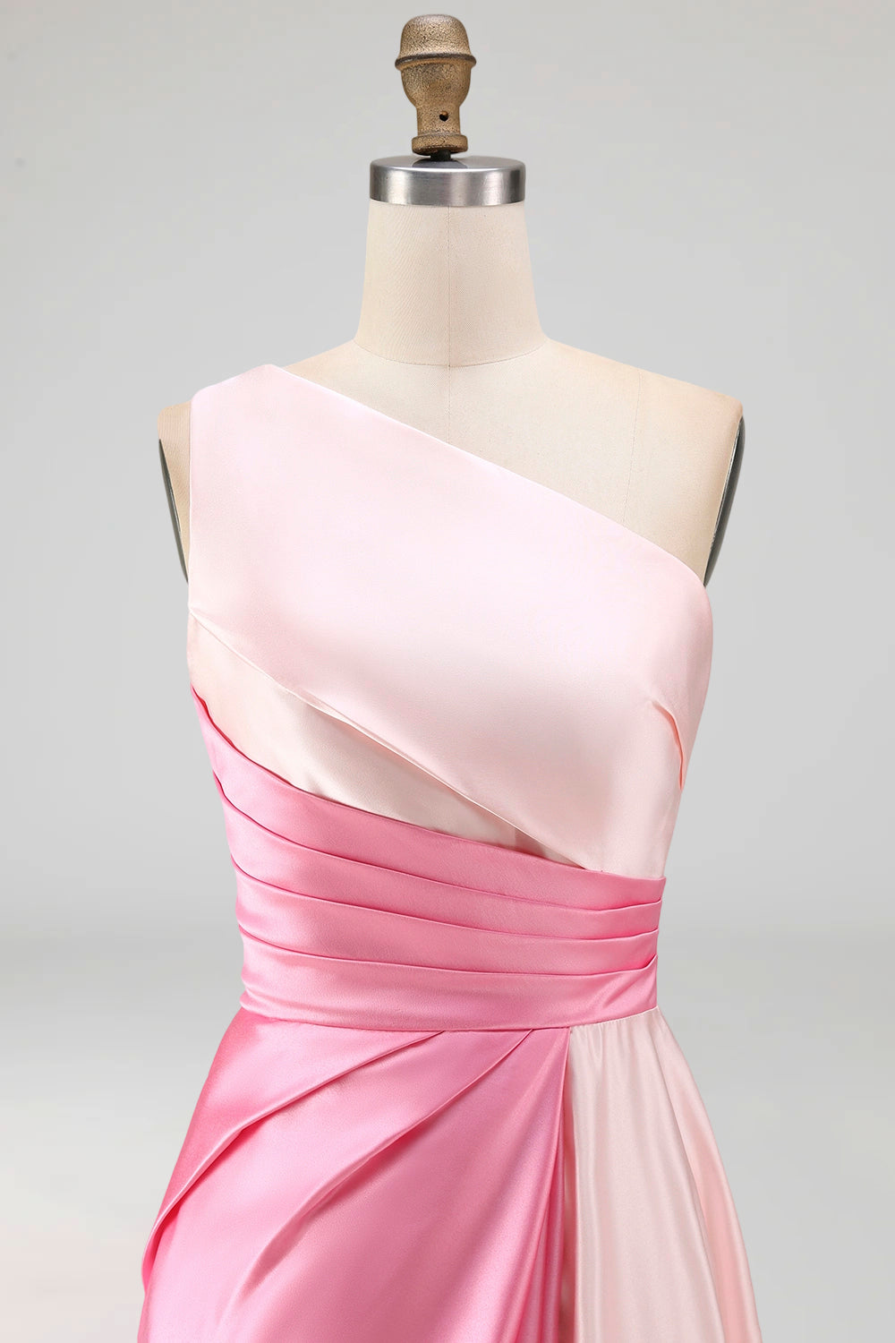 Pink Satin One Shoulder A Line Long Formal Dress