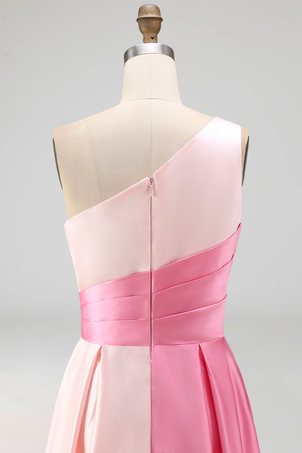 Pink Satin One Shoulder A Line Long Formal Dress