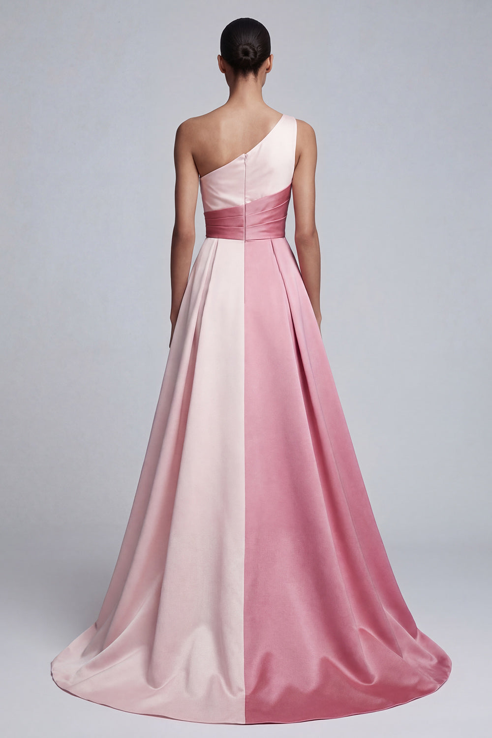 Zapakasa Women Pink Satin Long Formal Dress One Shoulder A Line