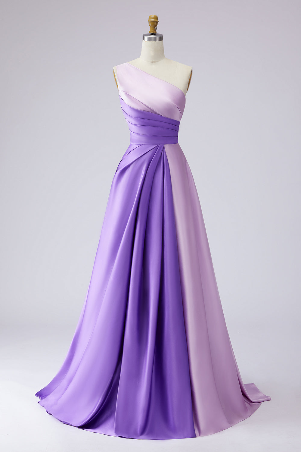 Pink Satin One Shoulder A Line Long Formal Dress