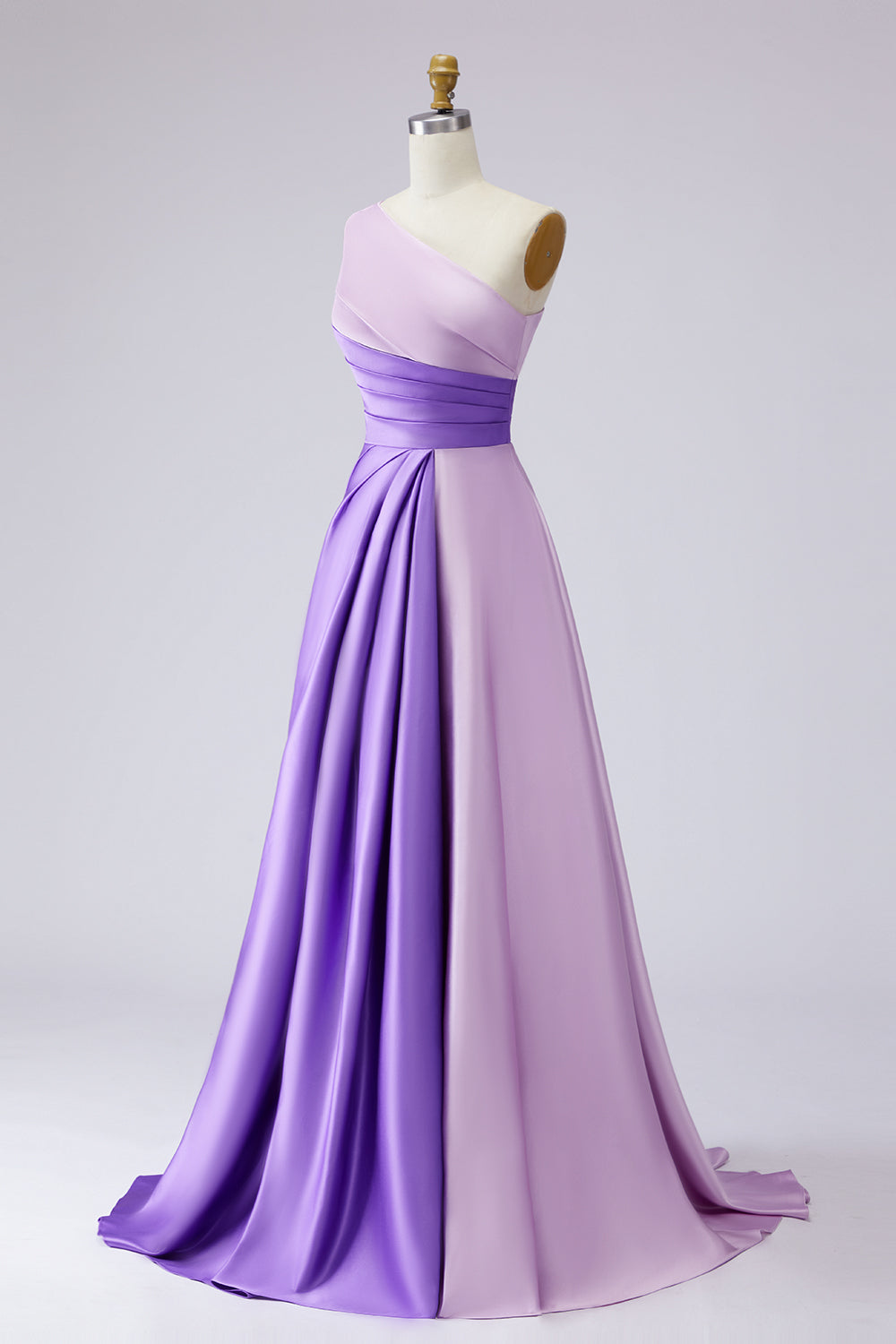 Pink Satin One Shoulder A Line Long Formal Dress