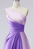 Pink Satin One Shoulder A Line Long Formal Dress