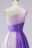 Pink Satin One Shoulder A Line Long Formal Dress
