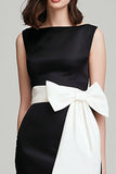 Black and White Mermaid Boat Neck Long Formal Dress with Bow