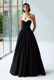 Black and White A Line Sweetheart Satin Long Formal Dress