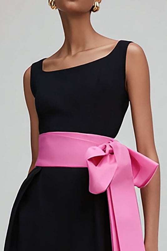 Black and Pink Scoop Sheath Long Formal Dress with Sash
