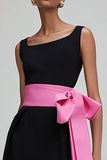 Black and Pink Scoop Sheath Long Formal Dress with Sash