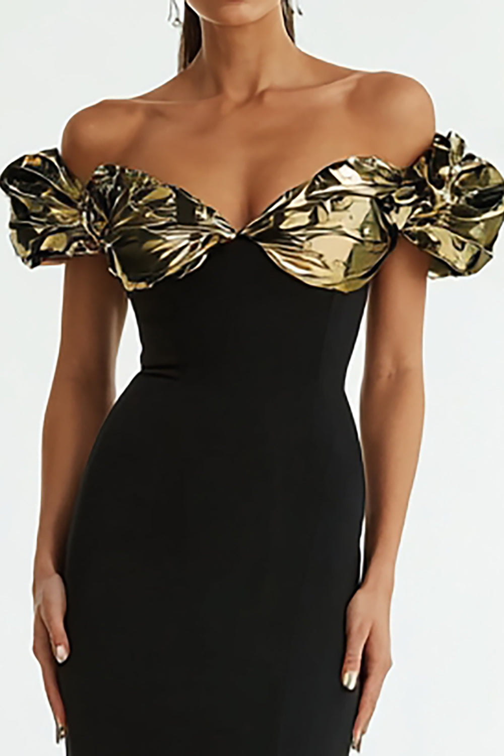 Glitter Black Off the Shoulder Mermaid Long Formal Dress