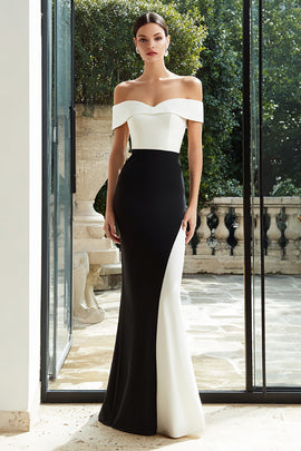 Black and White Patchwork Mermaid Long Formal Dress