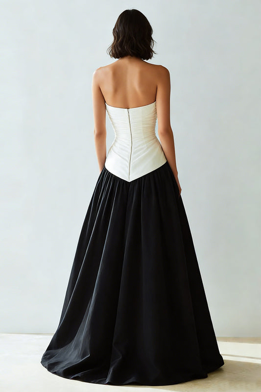 Simple Black and White Sweetheart Long A Line Formal Dress