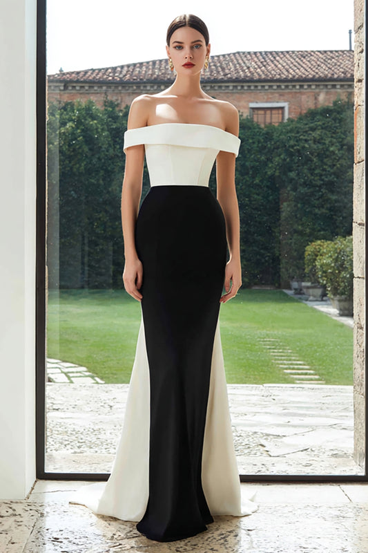 Simple Black and White Patchwork Long Mermaid Formal Dress