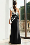 Black and White Mermaid Patchwork Long Formal Dress with Appliques