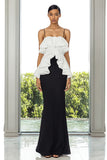 Black and White Spaghetti Straps Long Formal Dress with Ruffles