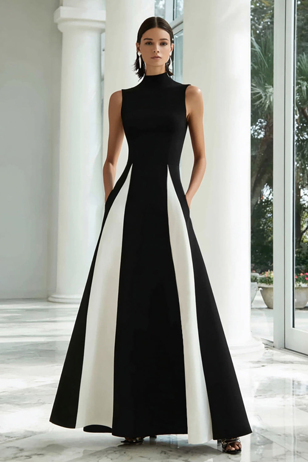 Plus Size Black and White High Neck A Line Long Formal Dress Plus Size Black and White High Neck A Line Long Formal Dress