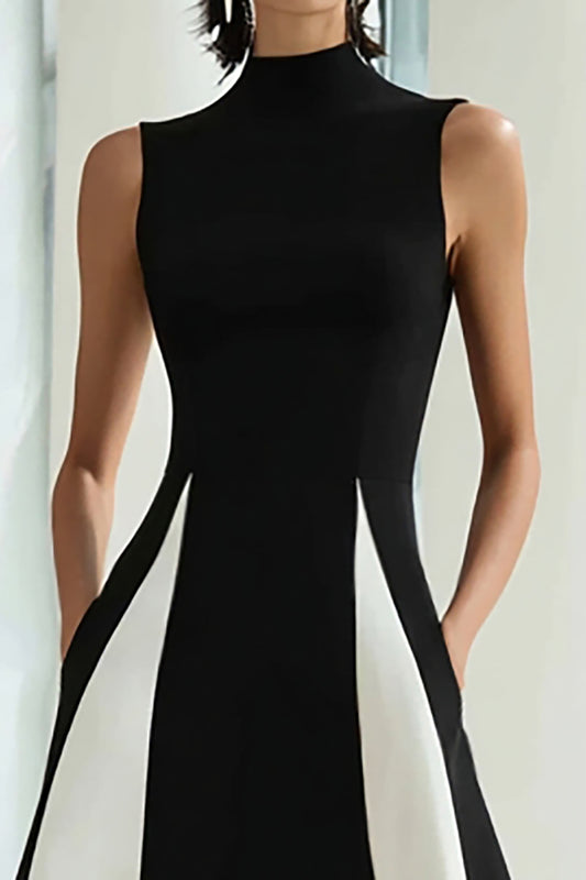 Black and White High Neck Long A Line Formal Dress