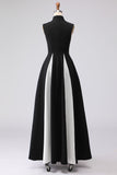 Plus Size Black and White High Neck A Line Long Formal Dress