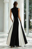 Black and White High Neck Long A Line Formal Dress