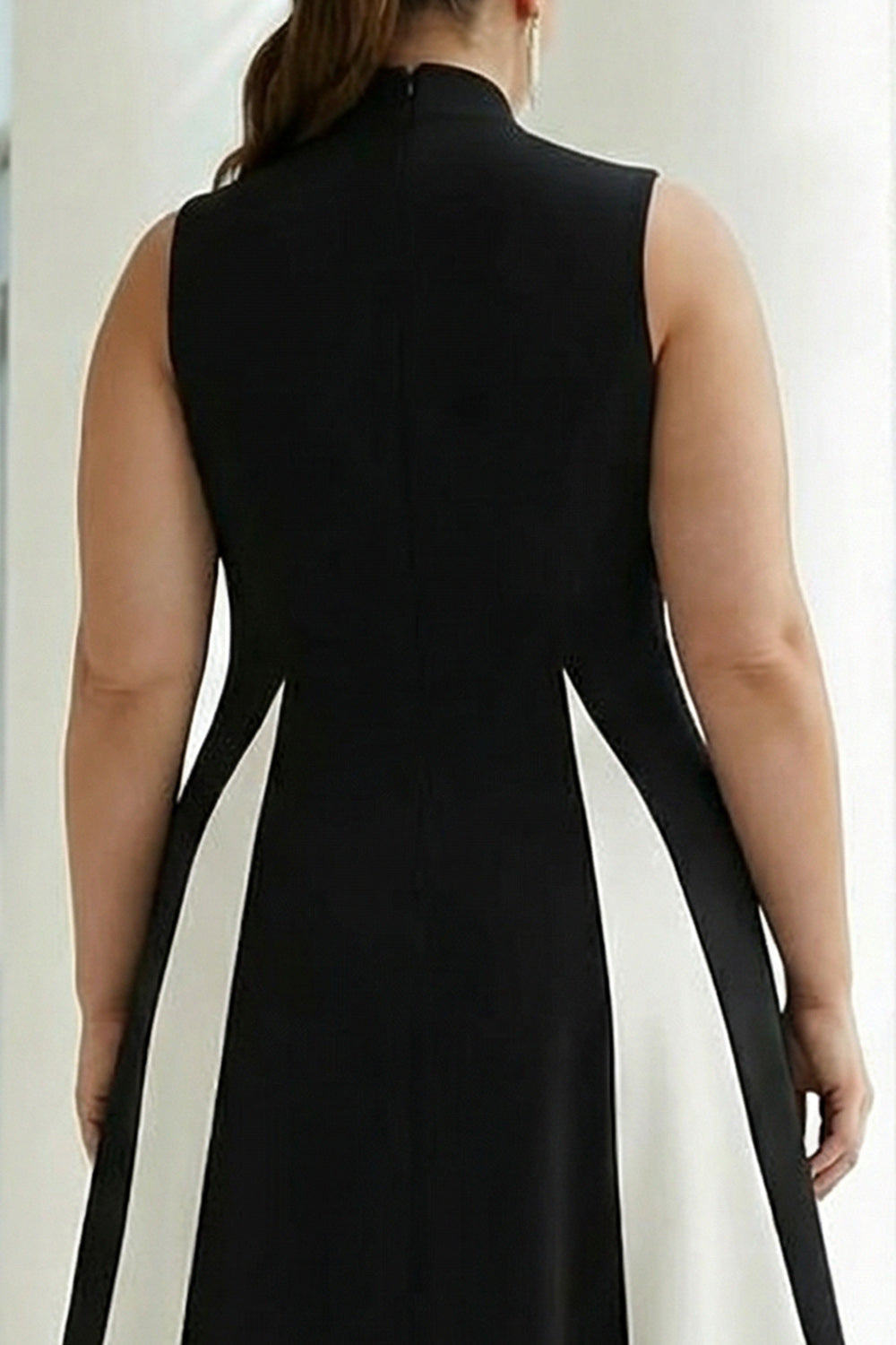 Plus Size Black and White High Neck A Line Long Formal Dress