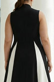 Plus Size Black and White High Neck A Line Long Formal Dress