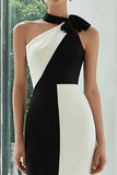 Simple Black and White Sheath Patchwork Midi Formal Dress