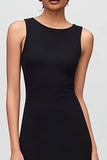 Simple Black and White Round Neck Long Formal Dress