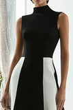 Black and White High Neck Patchwork A Line Long Formal Dress