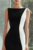 Black and White Bateau Neck Patchwork Long Formal Dress