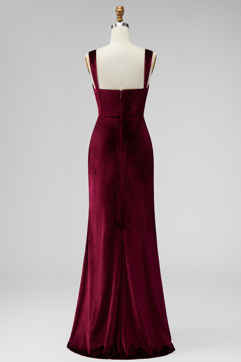 Burgundy Velvet Mermaid Thick Straps Ruched Long Holiday Party Dress