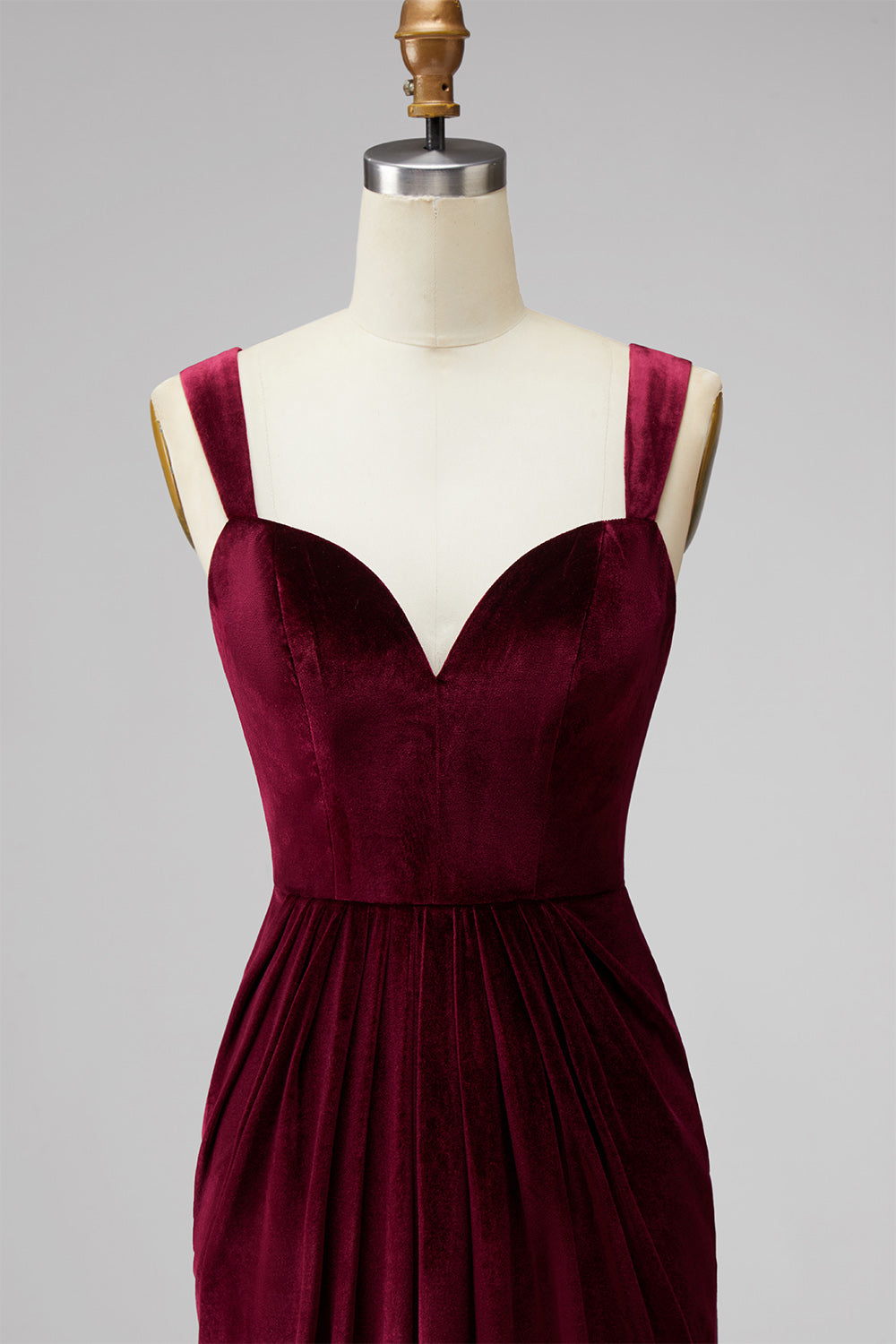 Burgundy Velvet Mermaid Thick Straps Ruched Long Holiday Party Dress