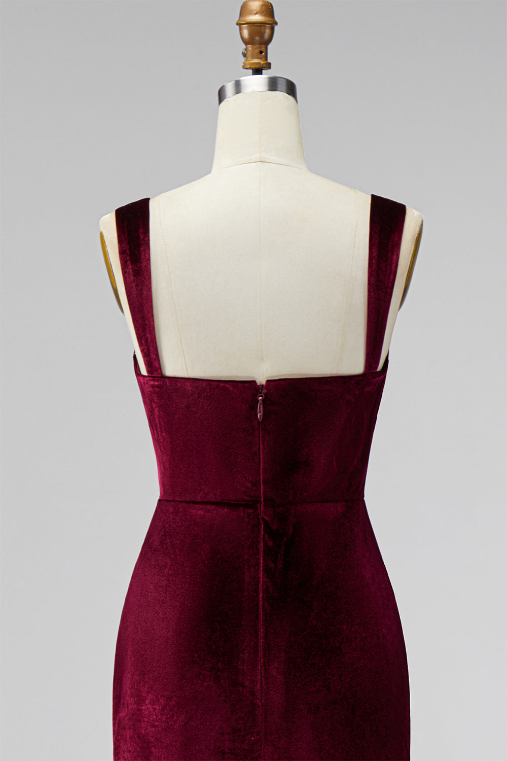 Burgundy Velvet Mermaid Thick Straps Ruched Long Holiday Party Dress