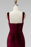 Burgundy Velvet Mermaid Thick Straps Ruched Long Holiday Party Dress