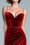 Burgundy Velvet Mermaid Long Holiday Party Dress with Slit