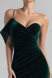 Dark Green Velvet Mermaid Ruched Long Holiday Party Dress
