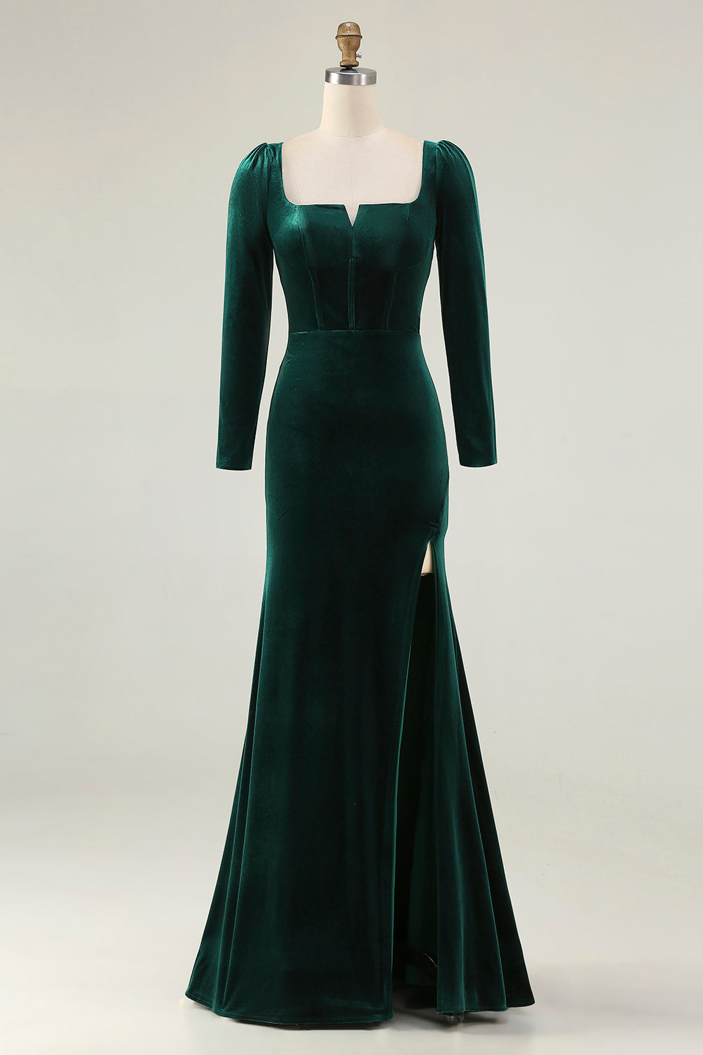 Zapakasa Women Dark Green Velvet Mermaid Long Sleeves Holiday Party Dress with Slit Square Neck Ruched Formal Dress Zapakasa Women Dark Green Velvet Mermaid Long Sleeves Holiday Party Dress with Slit Square Neck Ruched Formal Dress