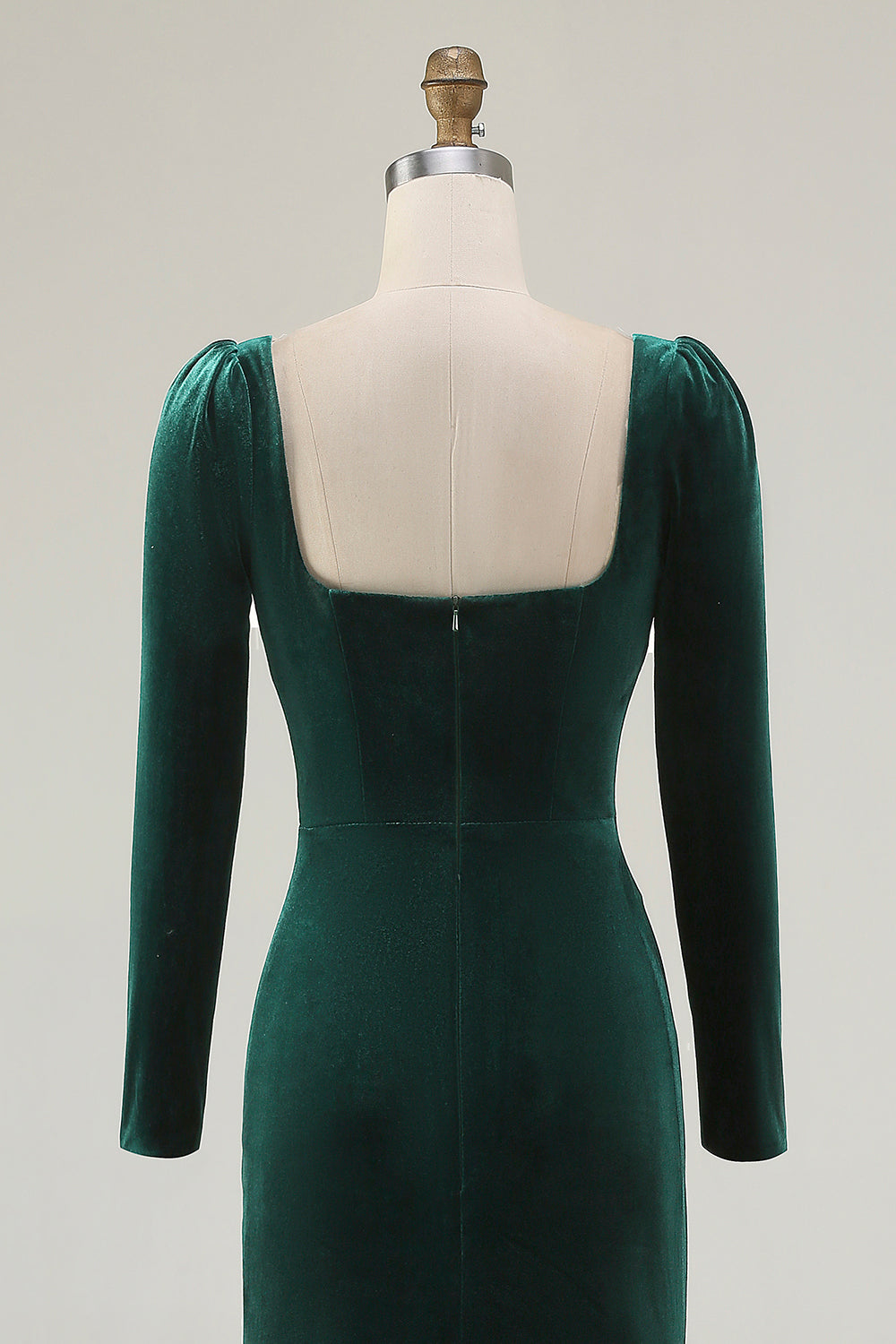 Dark Green Square Neck Velvet Long Holiday Party Dress with Slit