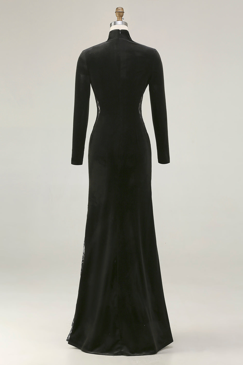 Black Mermaid High Neck Velvet Maxi Formal Dress with Lace