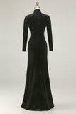 Black Mermaid High Neck Velvet Maxi Formal Dress with Lace