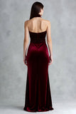 Burgundy Velvet High Neck Keyhole Long Formal Dress