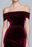 Burgundy Long Velvet Off the Shoulder Formal Dress with Slit