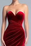 Burgundy Sweetheart Long Velvet Formal Dress with Slit